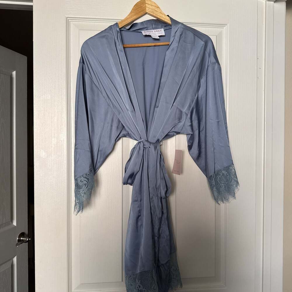 Claudette Dusty Blue Lace Trim Robe
